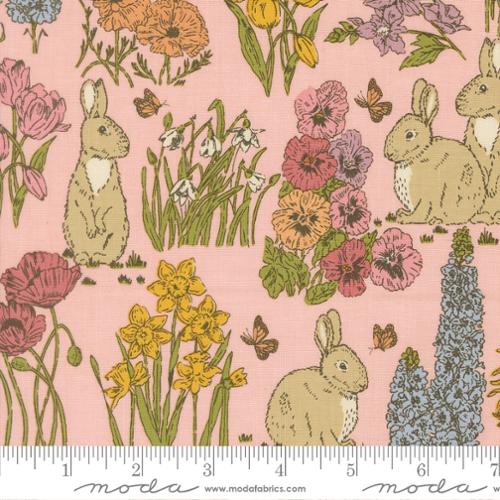 My Secret Garden Bunnies Landscape and Nature Petal Pink Stacy Iest Hsu Moda Cotton Fabric MD-20982-23