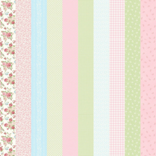 My Victorian Garden Stripe Multi Pastel Mary Jane Carey Henry Glass Cotton Fabric HG-3418-12