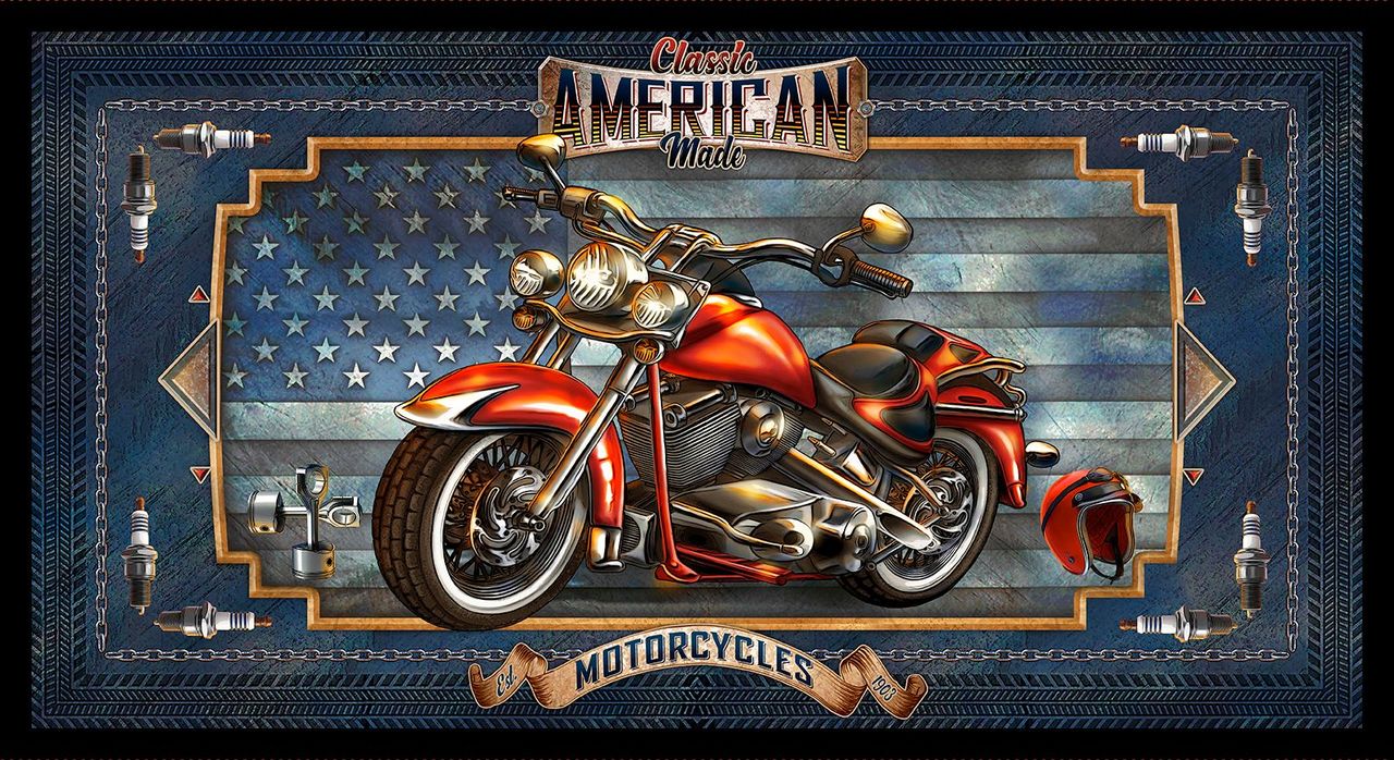 Live to Ride Blue Panel 24" JQ Designs Blank Quilting Cotton Fabric | US Fabric Shop