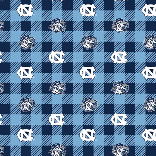 North Carolina Tar Heels NCAA College Buffalo Plaid Sykel Enterprises Polyester FLEECE Fabric NC-1190