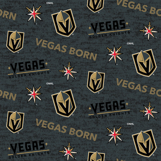 Vegas Golden Knights NHL Hockey Vegas Born Sykel Enterprises Polyester FLEECE Fabric NHL-1209-KNI