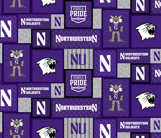 Northwestern Wildcats NCAA College Patch Sykel Enterprises Polyester FLEECE Fabric NWS-1177