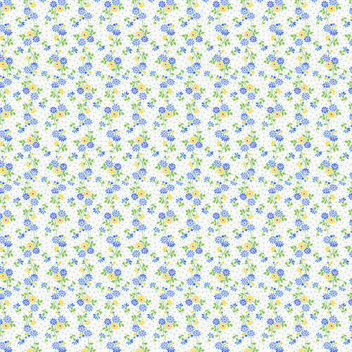 Nana Mae 7 Spaced Daisies Cream Blue Henry Glass Cotton Fabric