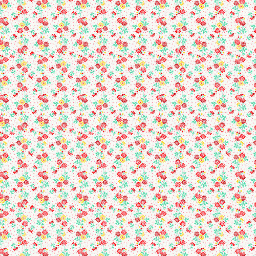 Nana Mae 7 Spaced Daisies Cream Red Henry Glass Cotton Fabric