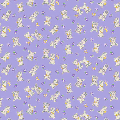 Nana Mae VI Bunnies and Bears Lavender Henry Glass Cotton Fabric