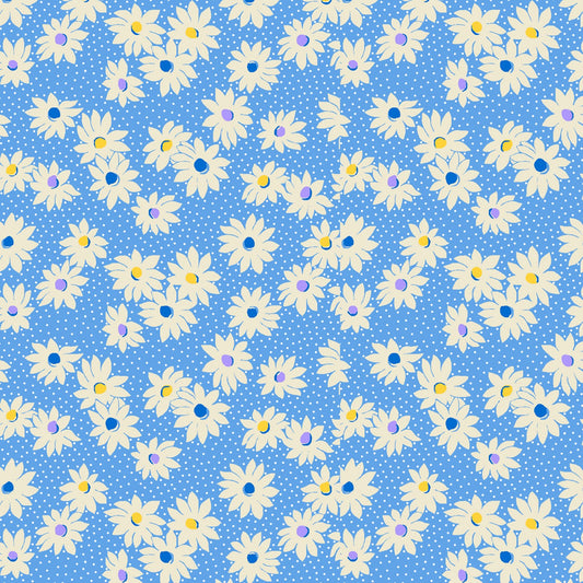 Nana Mae VI Medium Daisies Blue Henry Glass Cotton Fabric