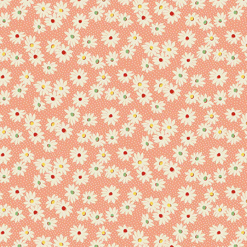 Nana Mae VI Medium Daisies Peach Henry Glass Cotton Fabric