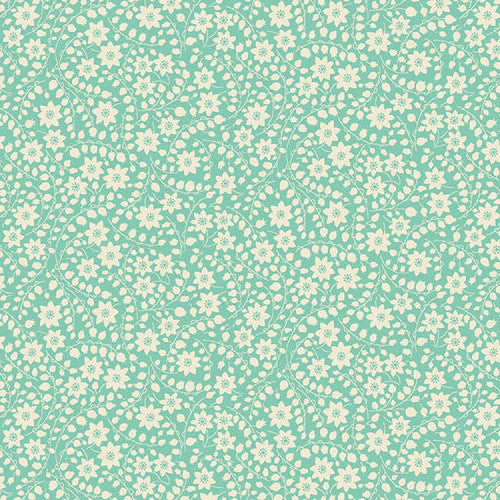 Nana Mae VI Monotone Floral Aqua Blue Henry Glass Cotton Fabric