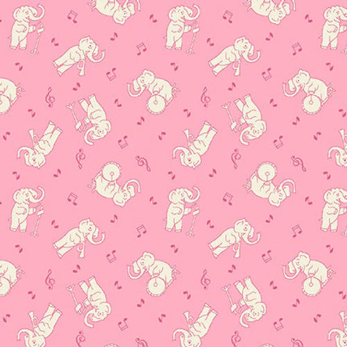 Nana Mae VI Musical Elephants Pink Henry Glass Cotton Fabric