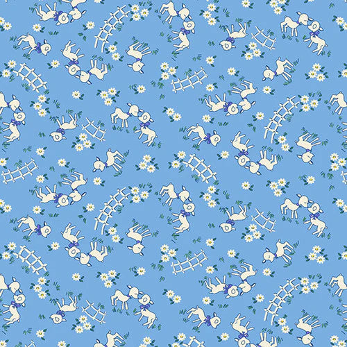 Nana Mae VI Sheep Blue Henry Glass Cotton Fabric