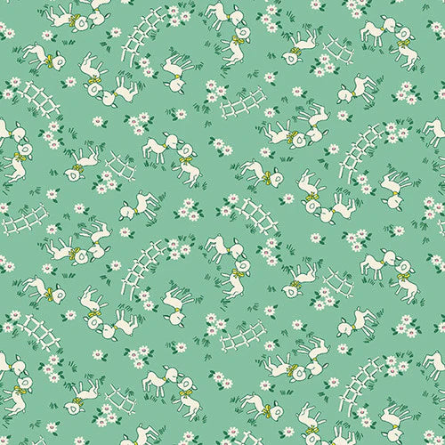 Nana Mae VI Sheep Green Henry Glass Cotton Fabric