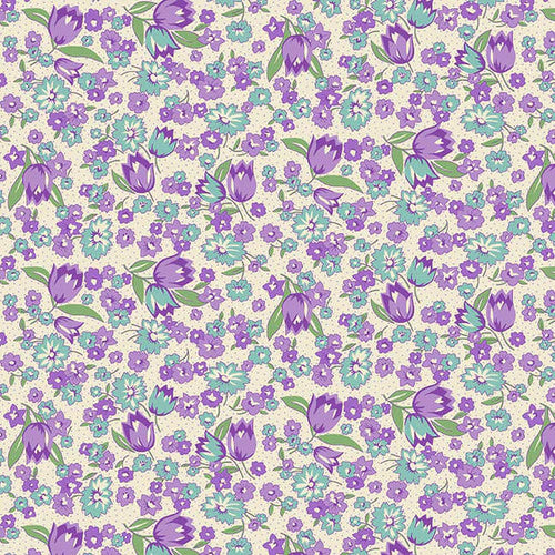 Nana Mae VI Tulips Lavender Henry Glass Cotton Fabric