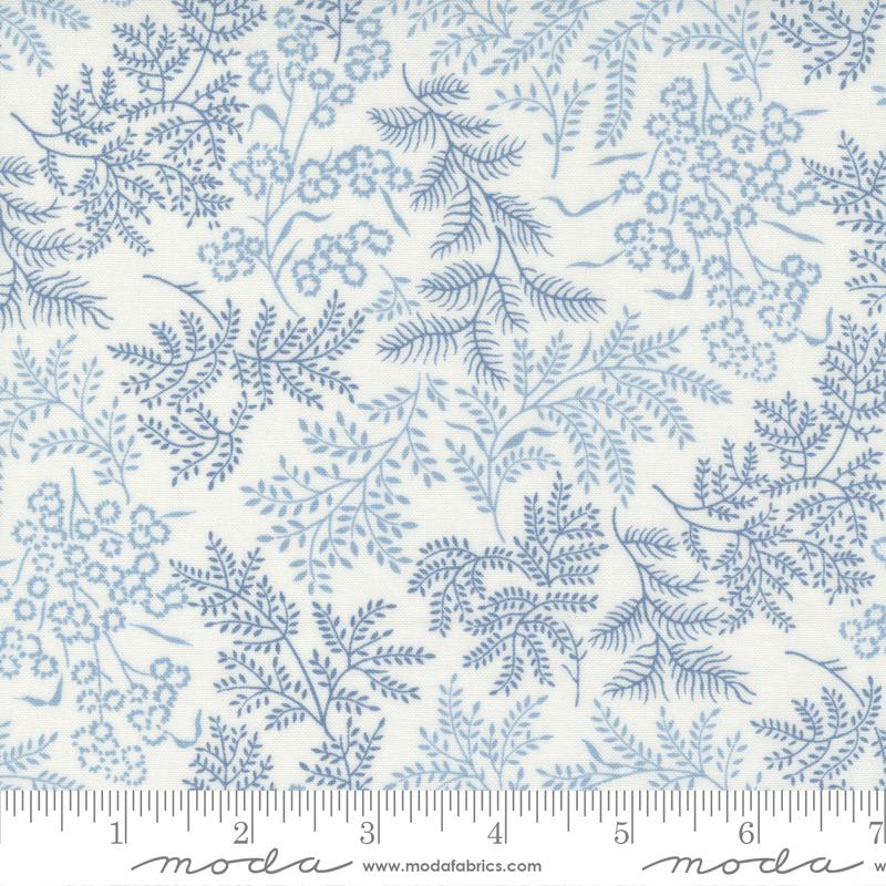 Nantucket Summer Floral and Leaves Cream Blue Camille Roskelley Moda Cotton Fabric MD-55261-34