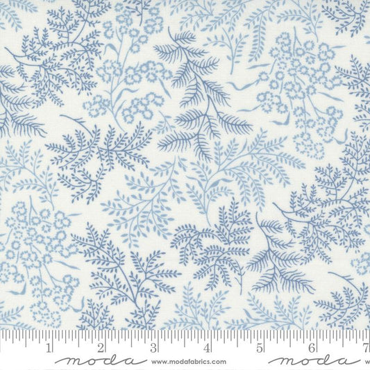 Nantucket Summer Floral and Leaves Cream Blue Camille Roskelley Moda Cotton Fabric MD-55261-34