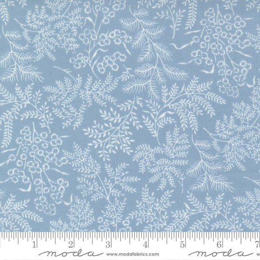 Nantucket Summer Floral and Leaves Light Blue Camille Roskelley Moda Cotton Fabric MD-55261-24