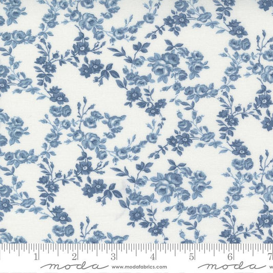 Nantucket Summer Surfside Small Floral Cream Blue Camille Roskelley Moda Cotton Fabric MD-55263-24