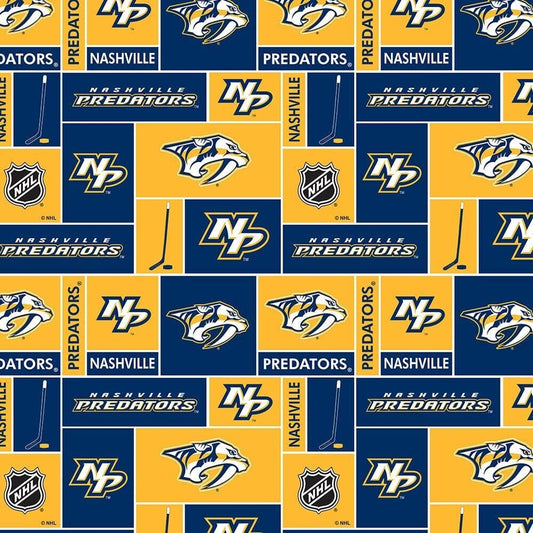 Nashville Predators NHL Hockey Box Design Cotton Fabric