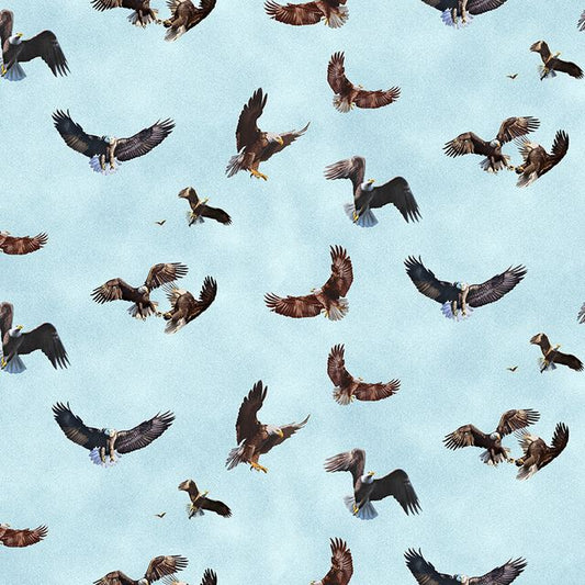 National Emblem Flying Eagle Sky Blue D Rusty Rust Blank Quilting Cotton Fabric