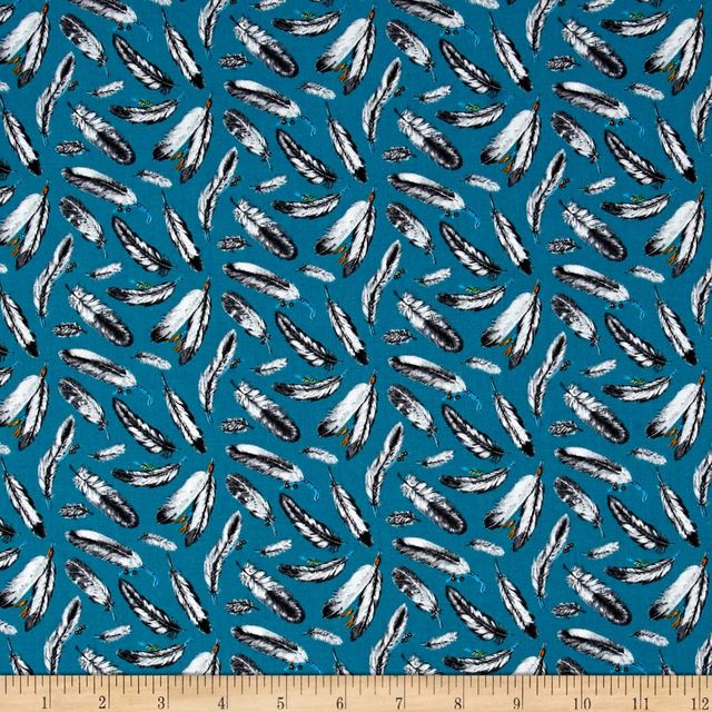 Native Spirit Feathers Turquoise Elizabeth's Studio Cotton Fabric