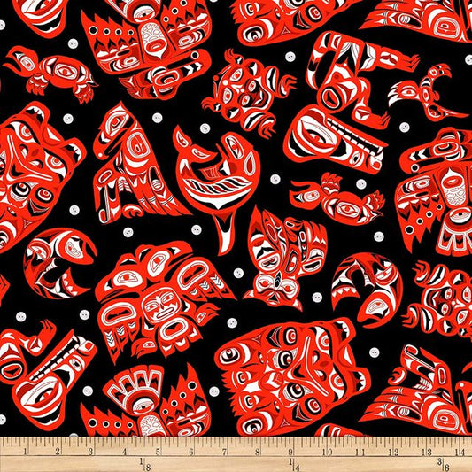 Native Spirit Native American Symbols Black Red Elizabeth's Studio Cotton Fabric ES-585-Black/Red