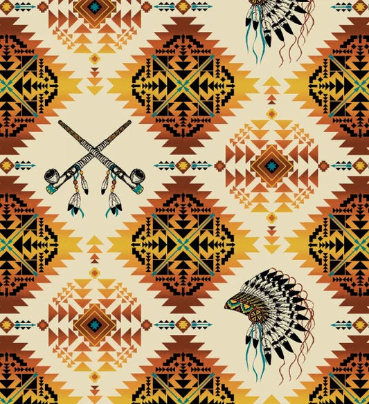 Native Spirit Pipe & Headdress Gold Elizabeth's Studio Cotton Fabric ES-531-GOLD