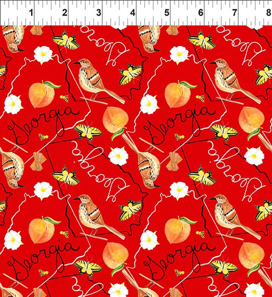 Natural State Georgia Multi Red Orange Jennifer Heynen In The Beginning Cotton Fabric