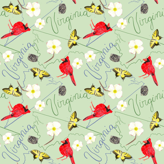 Natural State Virginia Animals Floral Green Jennifer Heynen In The Beginning Cotton Fabric