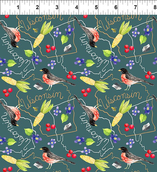 Natural State Wisconsin Multi Dark Green Jennifer Heynen In The Beginning Cotton Fabric