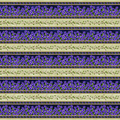 Nature's Affair Border Stripe Sprigs Indigo Purple Jan Mott Henry Glass Cotton Fabric