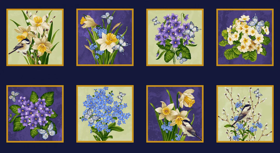 Nature's Affair Rosemary Sprigs Block Panel 24” Blue Violet Jan Mott Henry Glass Cotton Fabric