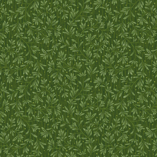 Nature's Affair Rosemary Swirl Dark Green Jan Mott Henry Glass Cotton Fabric