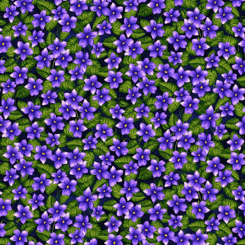 Nature's Affair Violets Floral Allover Indigo Purple Jan Mott Henry Glass Cotton Fabric