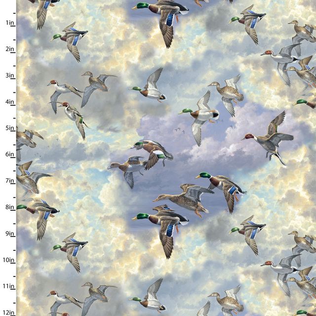 Nature Walk Into the Wind Birds Flying Blue Abraham Hunter 3 Wishes Cotton Fabric