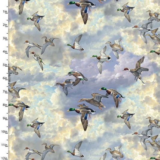Nature Walk Into the Wind Birds Flying Blue Abraham Hunter 3 Wishes Cotton Fabric
