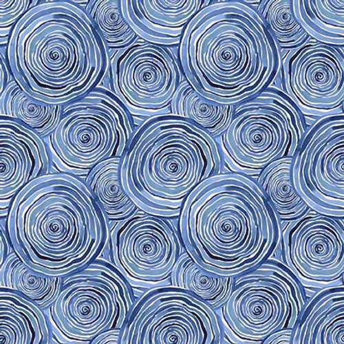 Nature's Glory Tree Rings Blue Olga Koelsch Blank Quilting Cotton Fabric