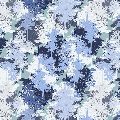 Nature's Glory Trees Blue Olga Koelsch Blank Quilting Cotton Fabric