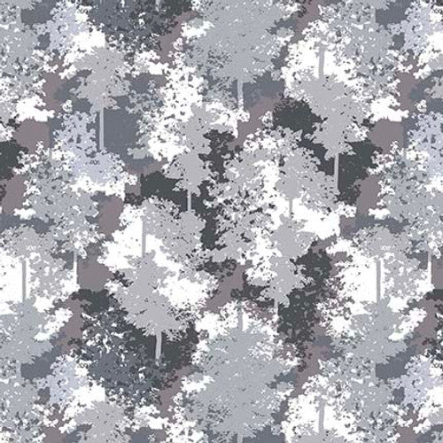 Nature's Glory Trees Gray Olga Koelsch Blank Quilting Cotton Fabric