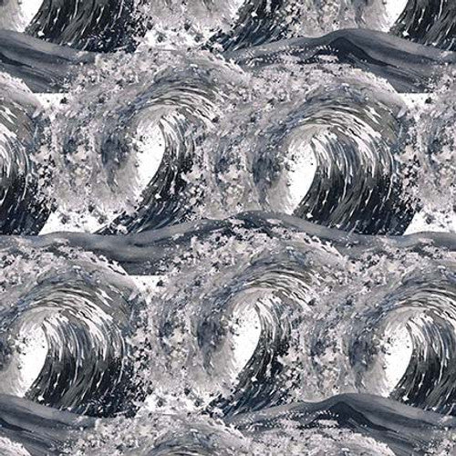 Nature's Glory Waves Gray Olga Koelsch Blank Quilting Cotton Fabric