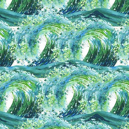 Nature's Glory Waves Green Olga Koelsch Blank Quilting Cotton Fabric