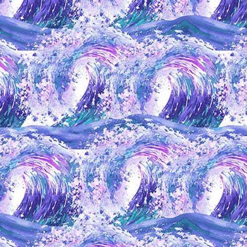 Nature's Glory Waves Purple Olga Koelsch Blank Quilting Cotton Fabric