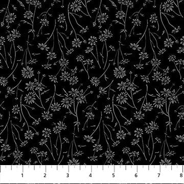 Nature's Sketchbook Daisies Black Gray Deborah Edwards Northcott Studio Cotton Fabric NC-28529-99