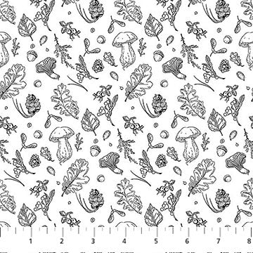Nature's Sketchbook Forage White Black Deborah Edwards Northcott Studio Cotton Fabric NC-28531-10