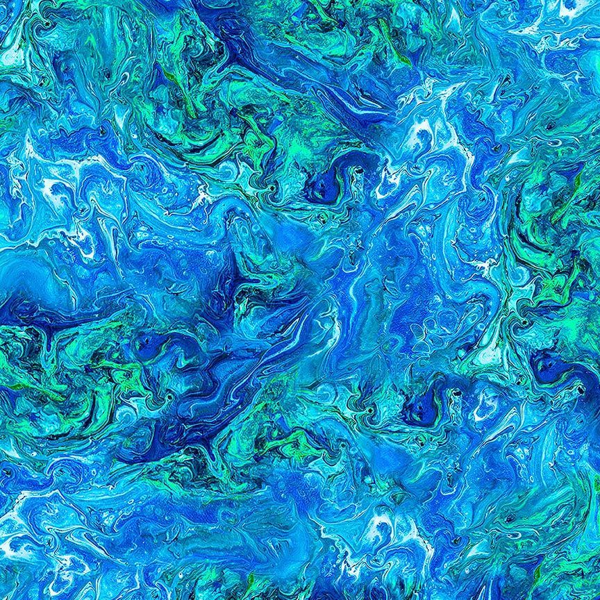 Nature’s Glow Abstract Marble Texture Blue Timeless Treasures Cotton Fabric