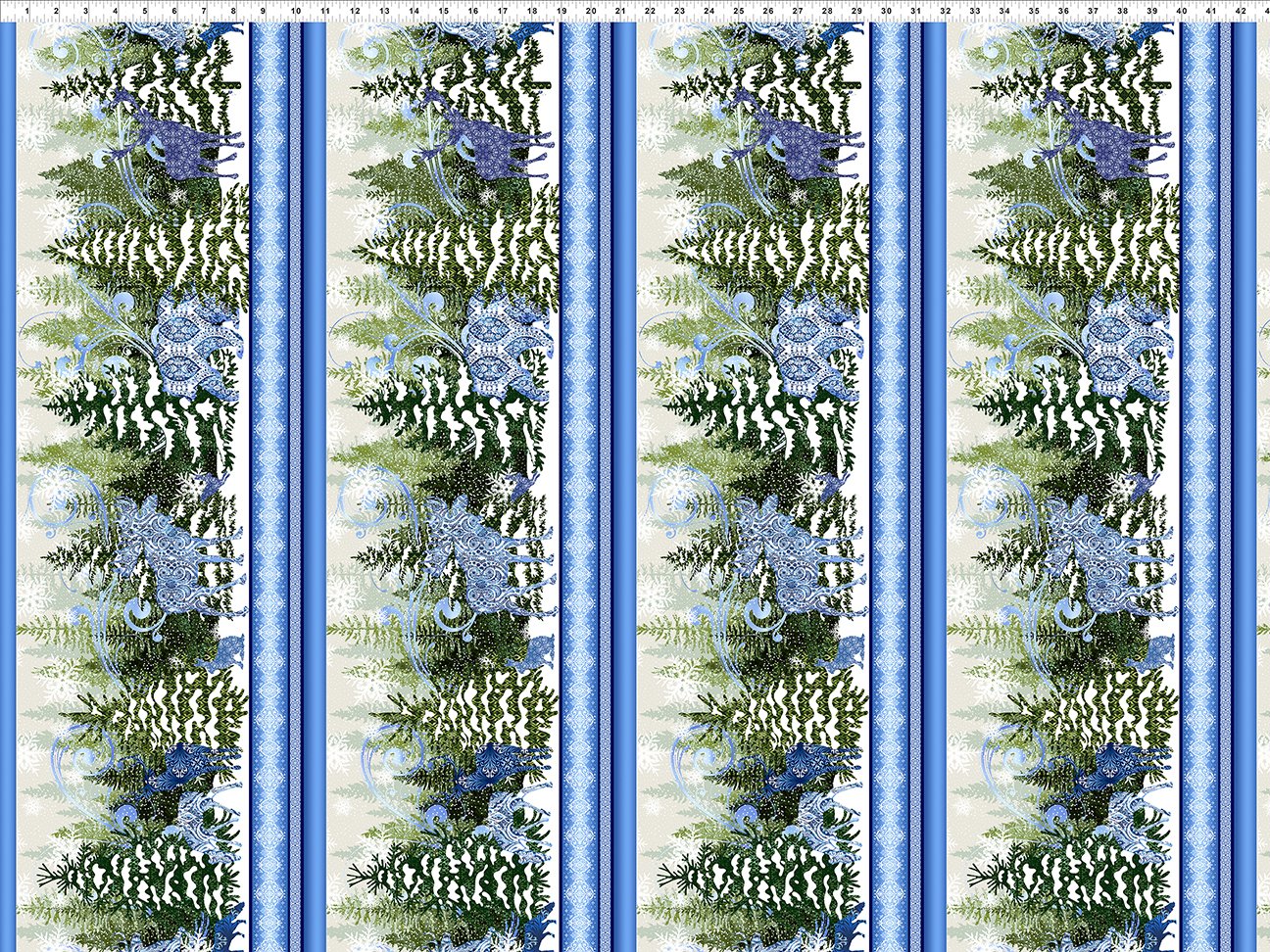 Nature's Winter Border Stripe Blue Jason Yenter In The Beginning Cotton Fabric