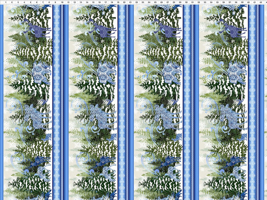 Nature's Winter Border Stripe Blue Jason Yenter In The Beginning Cotton Fabric