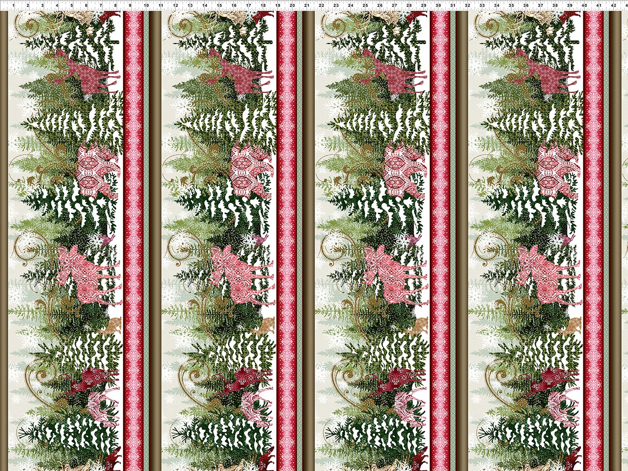 Nature's Winter Border Stripe Red Jason Yenter In The Beginning Cotton Fabric