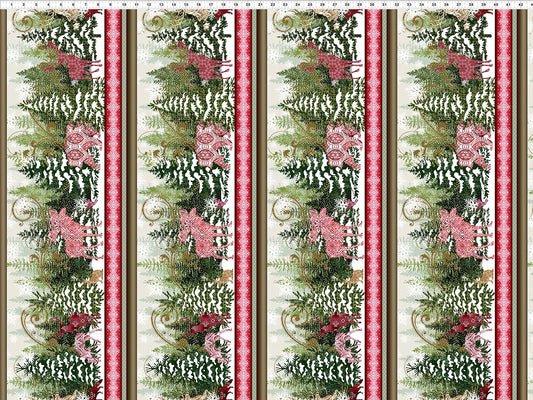 Nature's Winter Border Stripe Red Jason Yenter In The Beginning Cotton Fabric