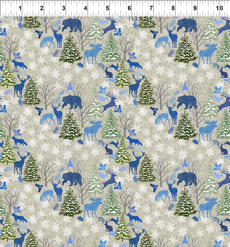 Nature's Winter Forest Animals Blue Jason Yenter In The Beginning Cotton Fabric