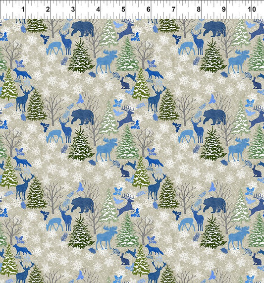 Nature's Winter Forest Animals Blue Jason Yenter In The Beginning Cotton Fabric