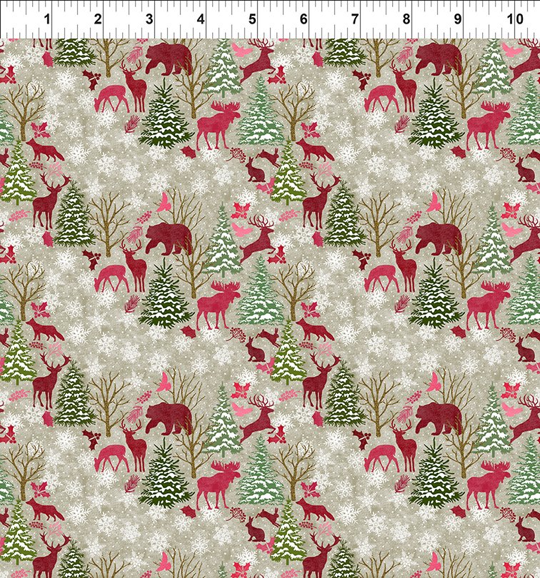 Nature's Winter Forest Animals Red Jason Yenter In The Beginning Cotton Fabric